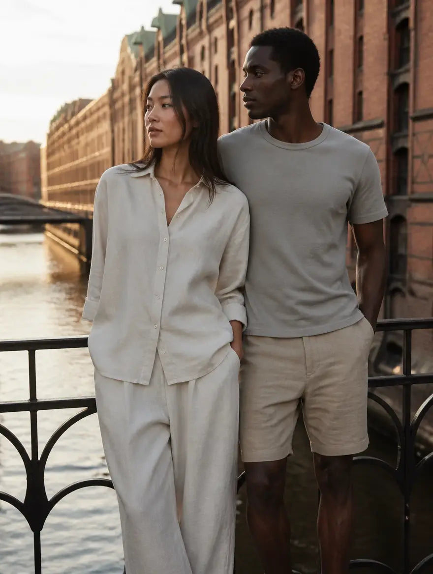 Duo in Sommerleinen in der Speicherstadt Hamburg