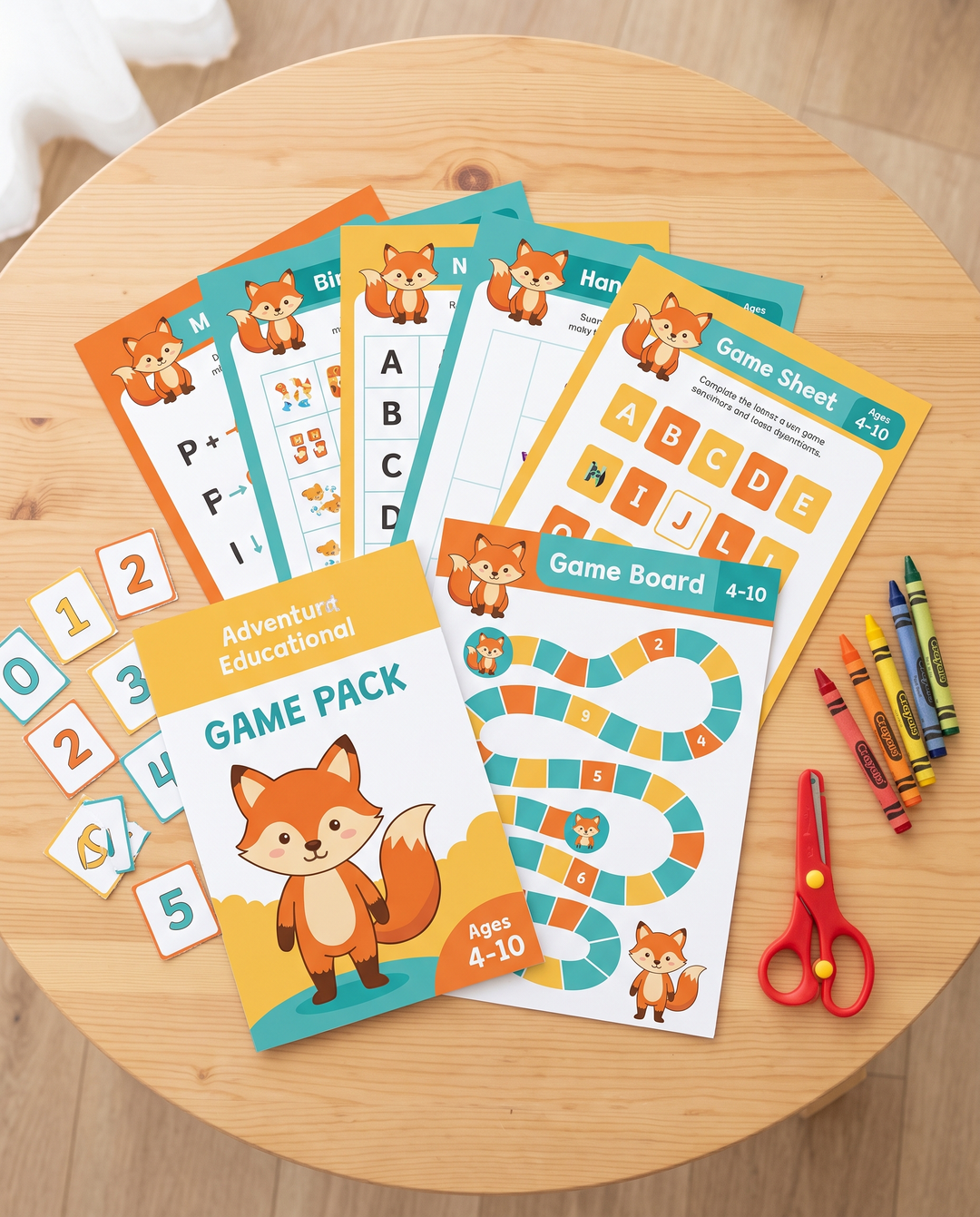 Focus Foxes Print & Play printable game cards flat-lay